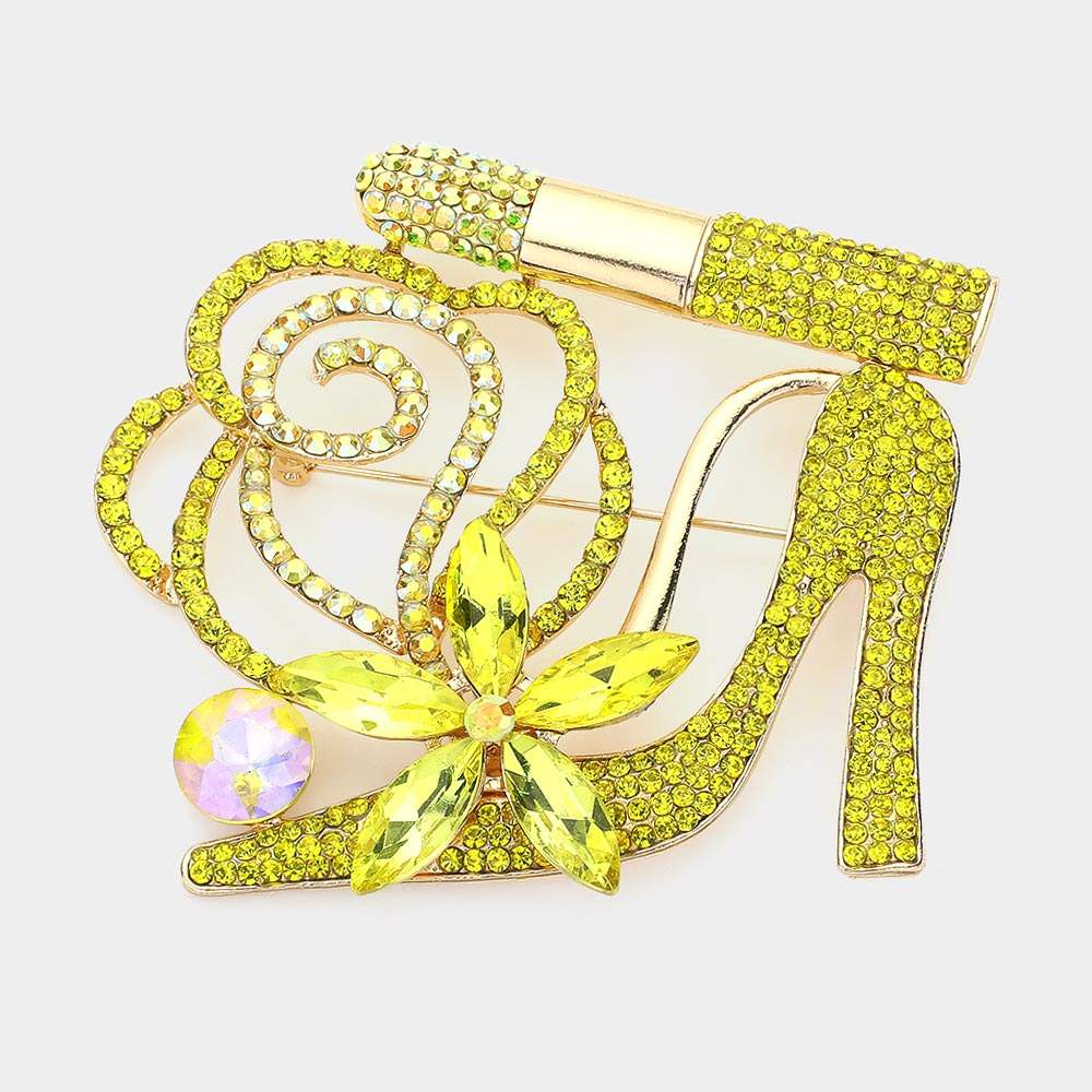 Rhinestone Pave High Heel Flower Lipstick Brooch - Madeline Love - Flyclothing LLC