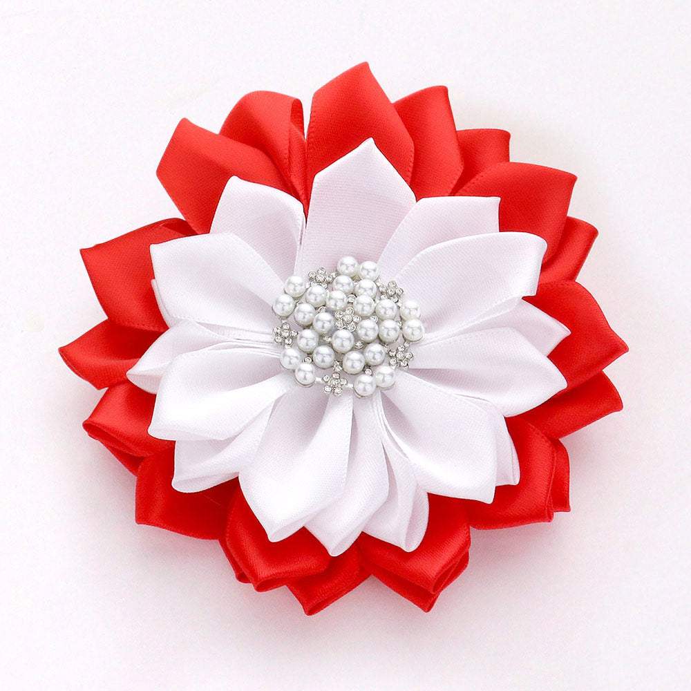 Pearl Pointed Flower Ribbon Brooch Hair Clip - Madeline Love - Flyclothing LLC