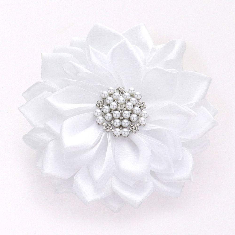 Pearl Pointed Flower Ribbon Brooch Hair Clip - Madeline Love - Flyclothing LLC