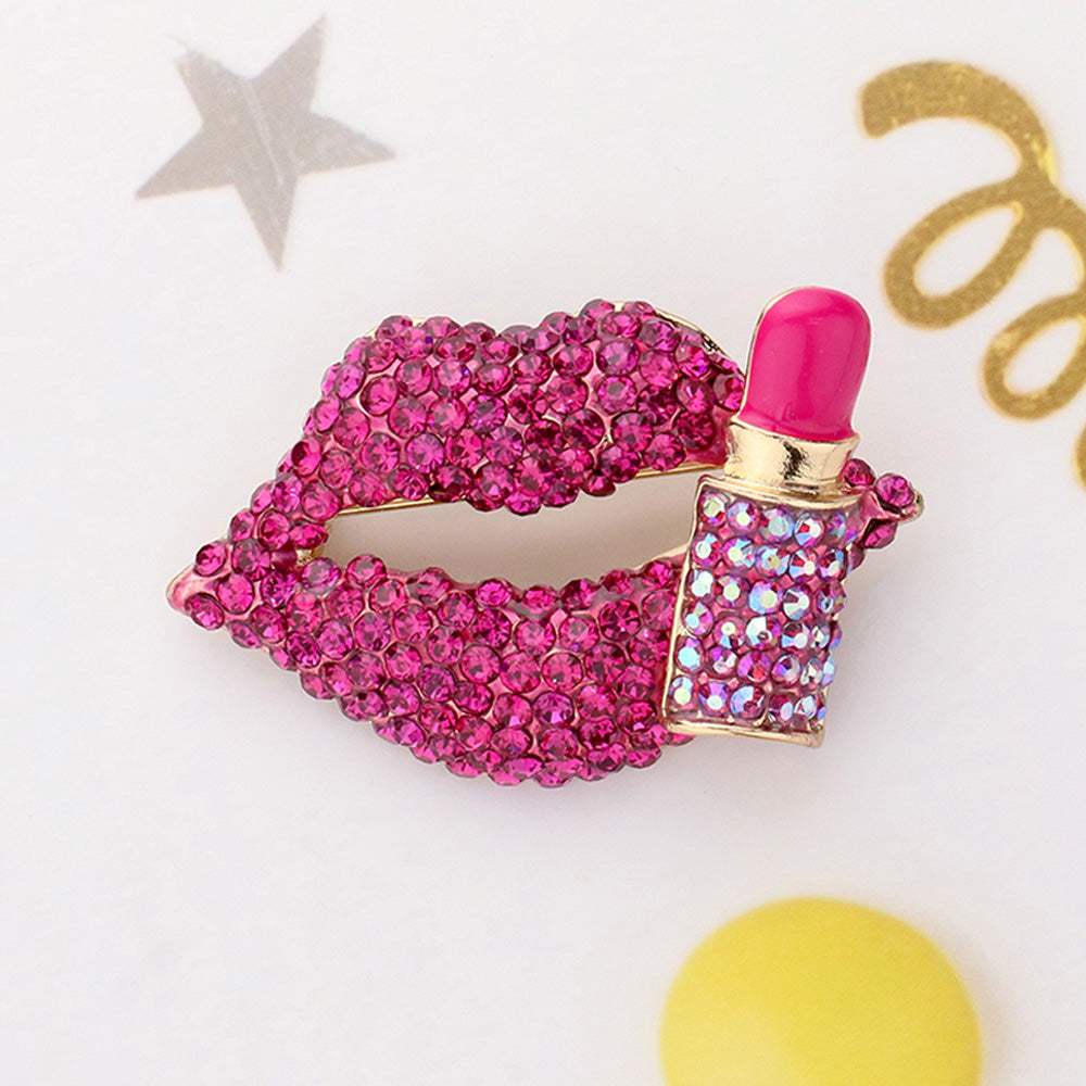 Bling Studded Lip and Lipstick Pin Brooch - Madeline Love - Flyclothing LLC