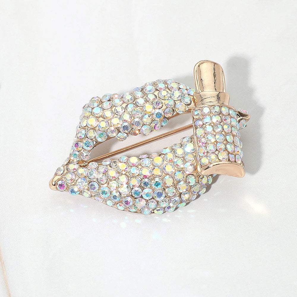 Bling Studded Lip and Lipstick Pin Brooch - Madeline Love - Flyclothing LLC