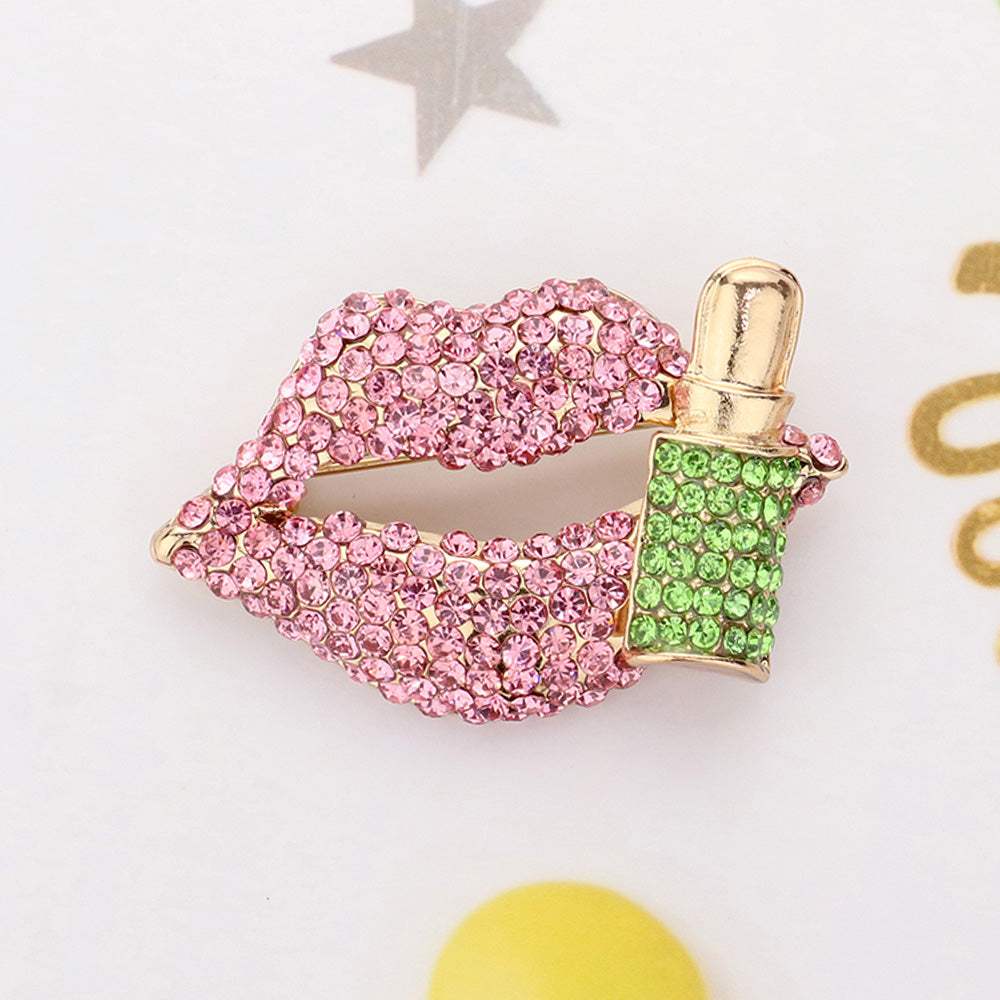 Bling Studded Lip and Lipstick Pin Brooch - Madeline Love - Flyclothing LLC
