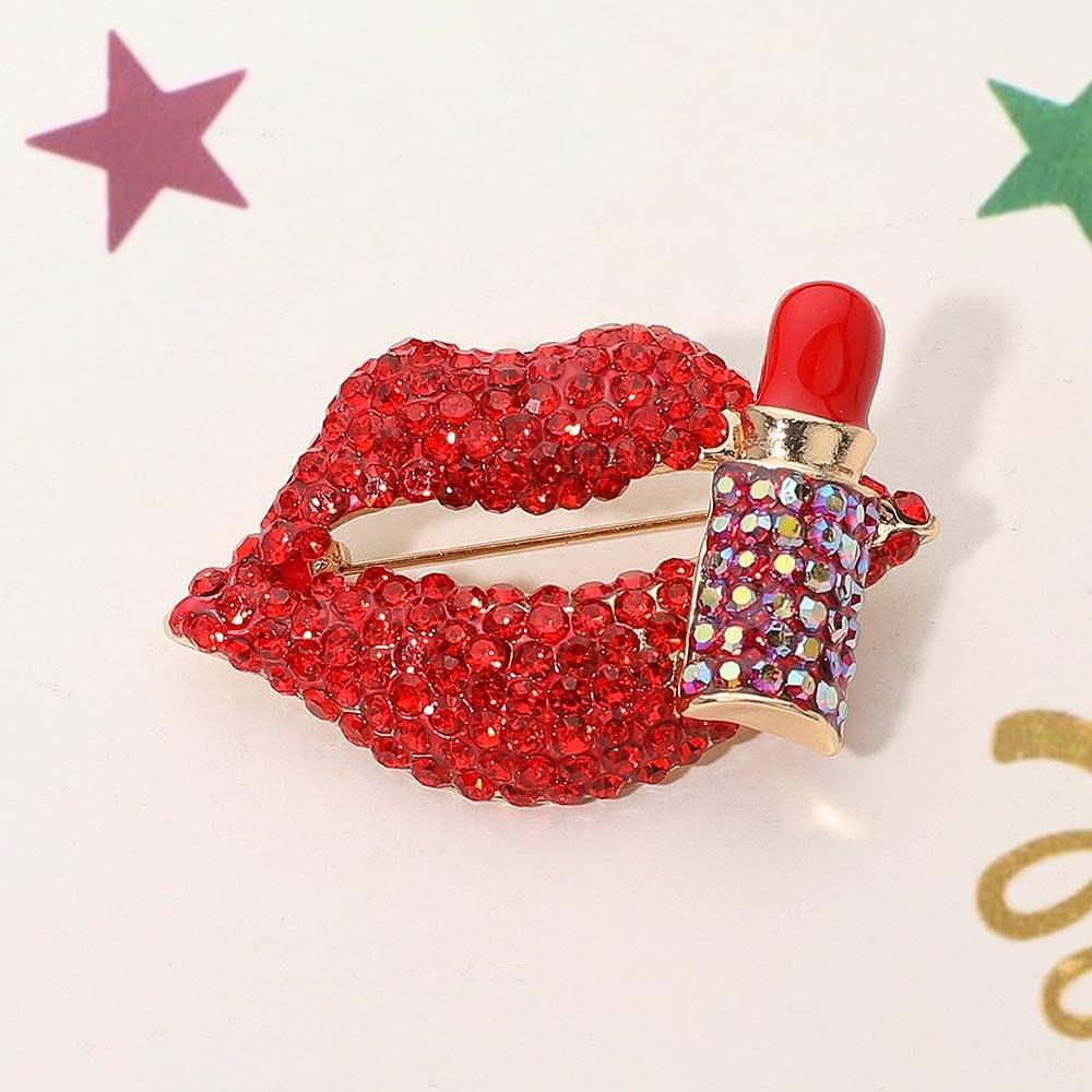 Bling Studded Lip and Lipstick Pin Brooch - Madeline Love - Flyclothing LLC