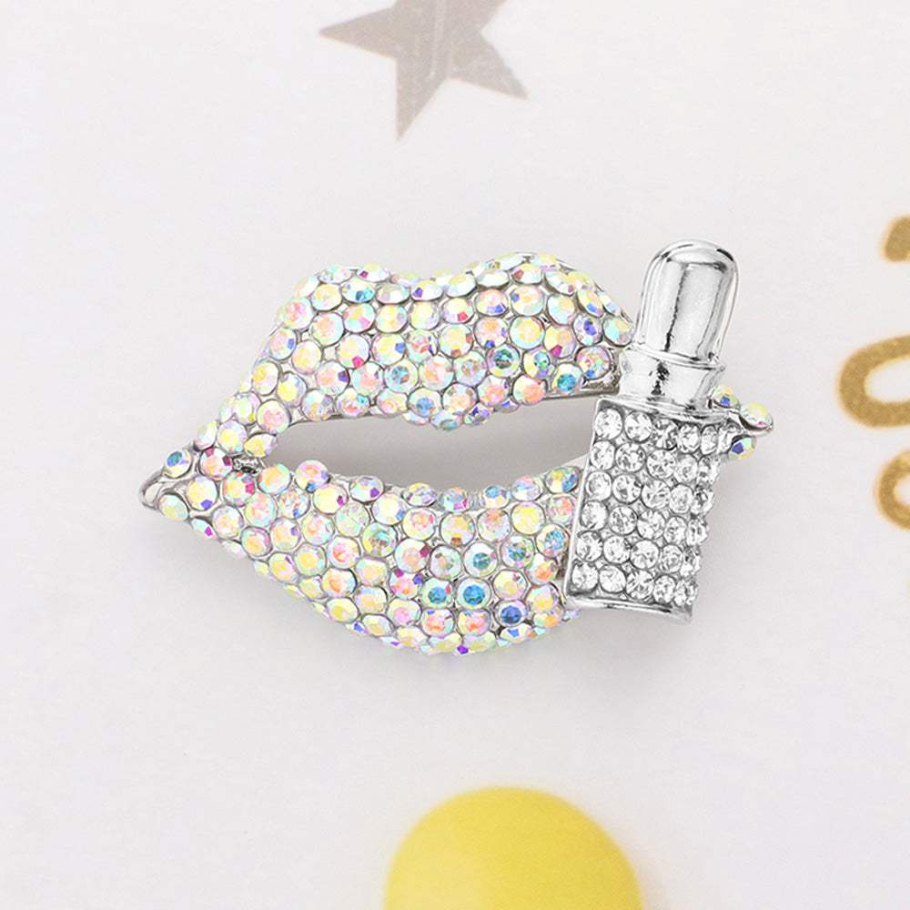 Bling Studded Lip and Lipstick Pin Brooch - Madeline Love - Flyclothing LLC