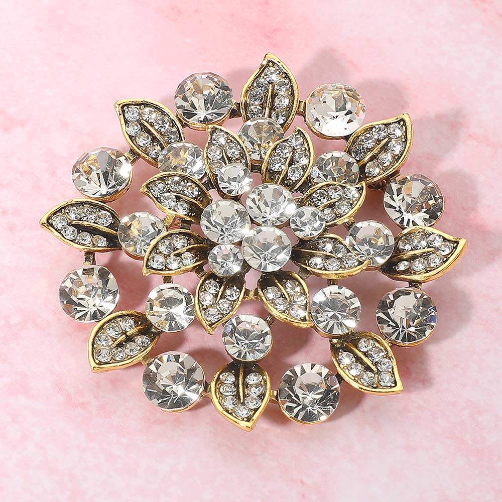 Rhinestone Embellished Elegant Floral Pin Brooch - Madeline Love - Flyclothing LLC