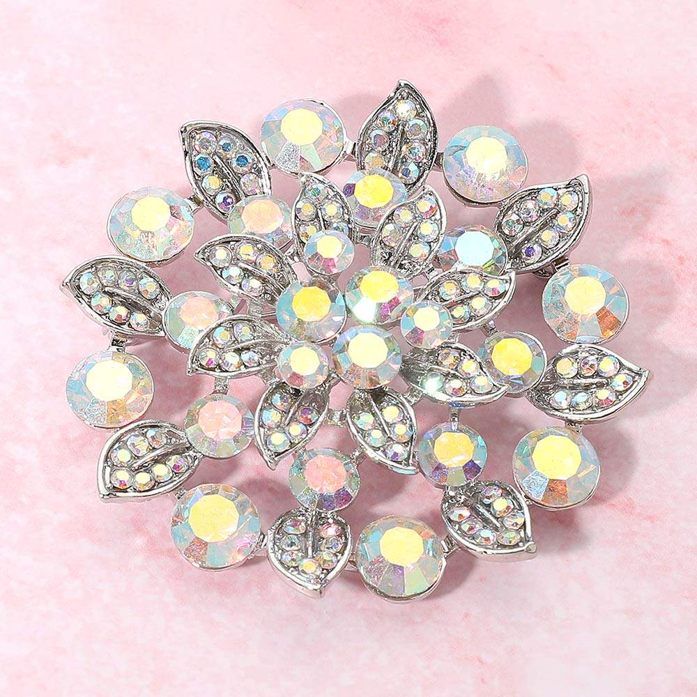 Rhinestone Embellished Elegant Floral Pin Brooch - Madeline Love - Flyclothing LLC