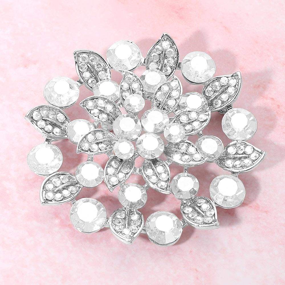 Rhinestone Embellished Elegant Floral Pin Brooch - Madeline Love - Flyclothing LLC