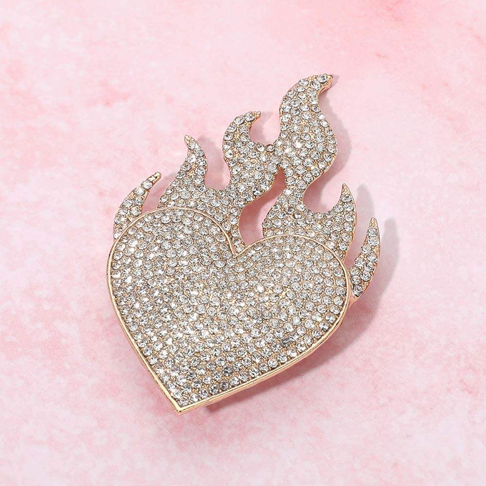 Rhinestone Pave Flame Heart Pin Brooch - Madeline Love - Flyclothing LLC