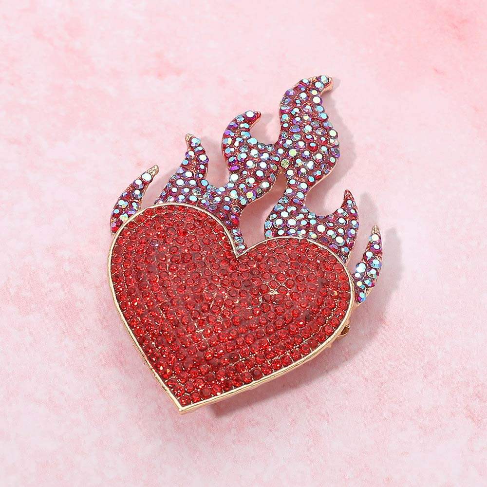 Rhinestone Pave Flame Heart Pin Brooch - Madeline Love - Flyclothing LLC