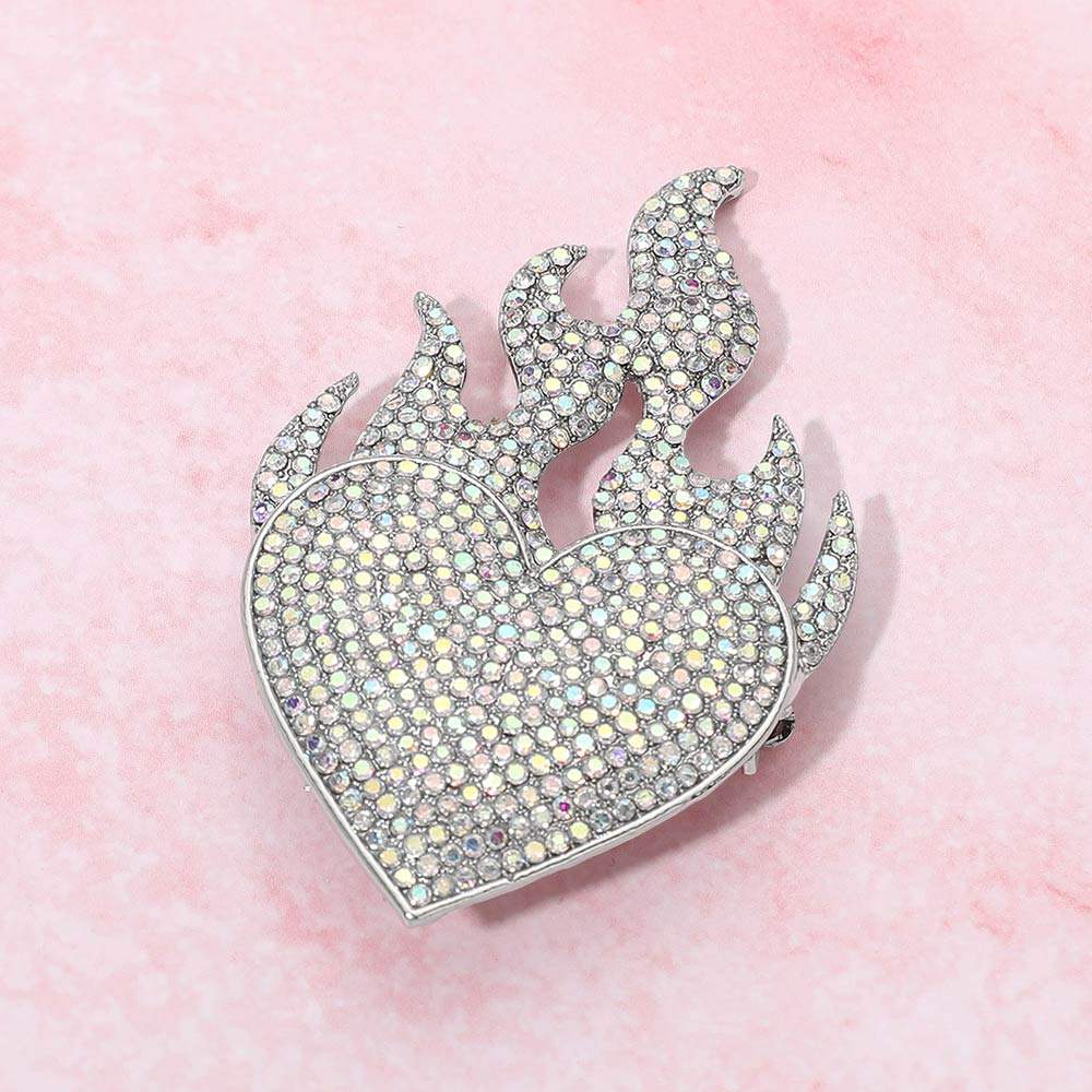 Rhinestone Pave Flame Heart Pin Brooch - Madeline Love - Flyclothing LLC