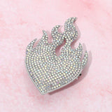 Rhinestone Pave Flame Heart Pin Brooch - Madeline Love - Flyclothing LLC
