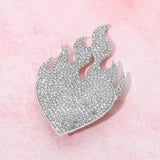 Rhinestone Pave Flame Heart Pin Brooch - Madeline Love - Flyclothing LLC