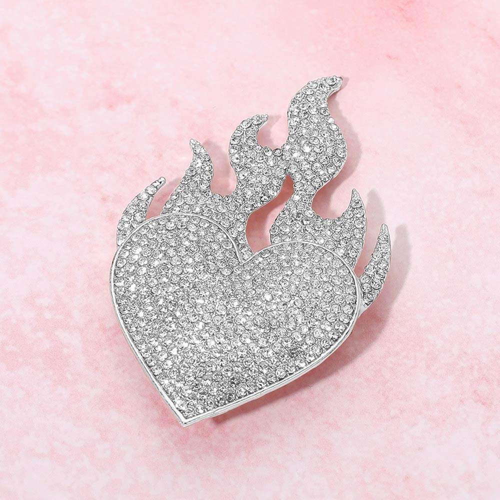 Rhinestone Pave Flame Heart Pin Brooch - Madeline Love - Flyclothing LLC