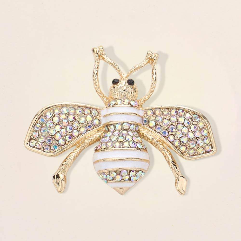 Pearl Crystal Embellished Tiny Pearl Wing Honey Bee brooch - Madeline Love - Flyclothing LLC