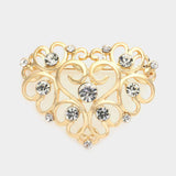 Stone Embellished Metal Heart Pin Brooch - Madeline Love - Flyclothing LLC