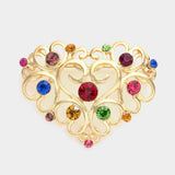 Stone Embellished Metal Heart Pin Brooch - Madeline Love - Flyclothing LLC