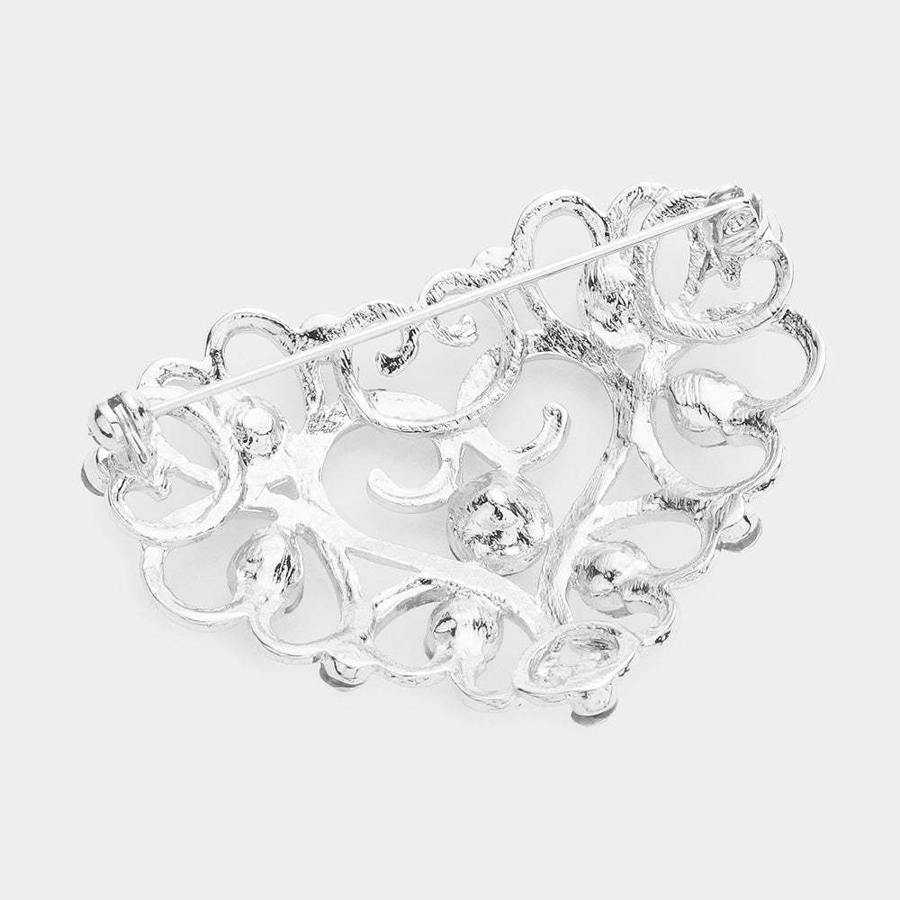 Stone Embellished Metal Heart Pin Brooch - Madeline Love - Flyclothing LLC