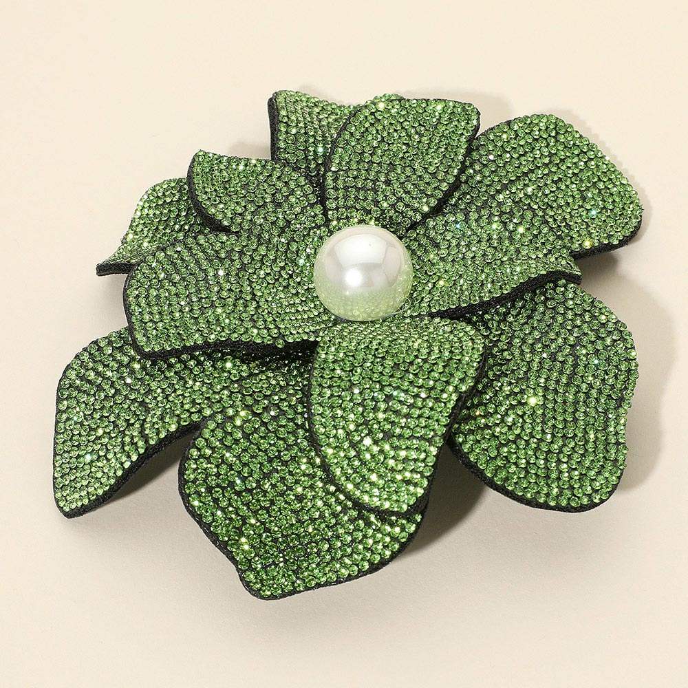 Pearl Accent Bling Studded Flower Pin Brooch Alligator Snap Hair Clip - Madeline Love - Flyclothing LLC