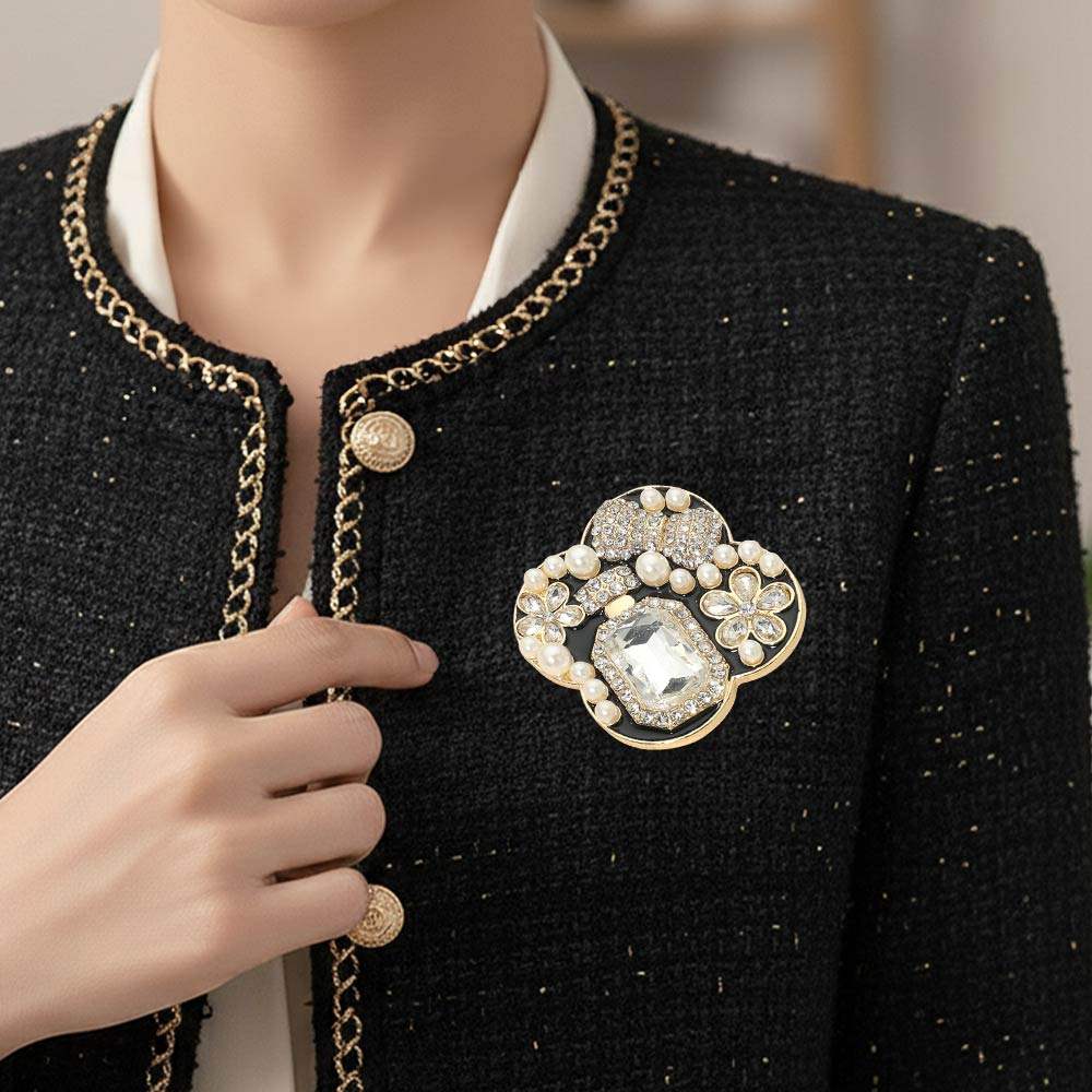 Floral Pearl Bow Embellished Pin Brooch - Madeline Love - Flyclothing LLC
