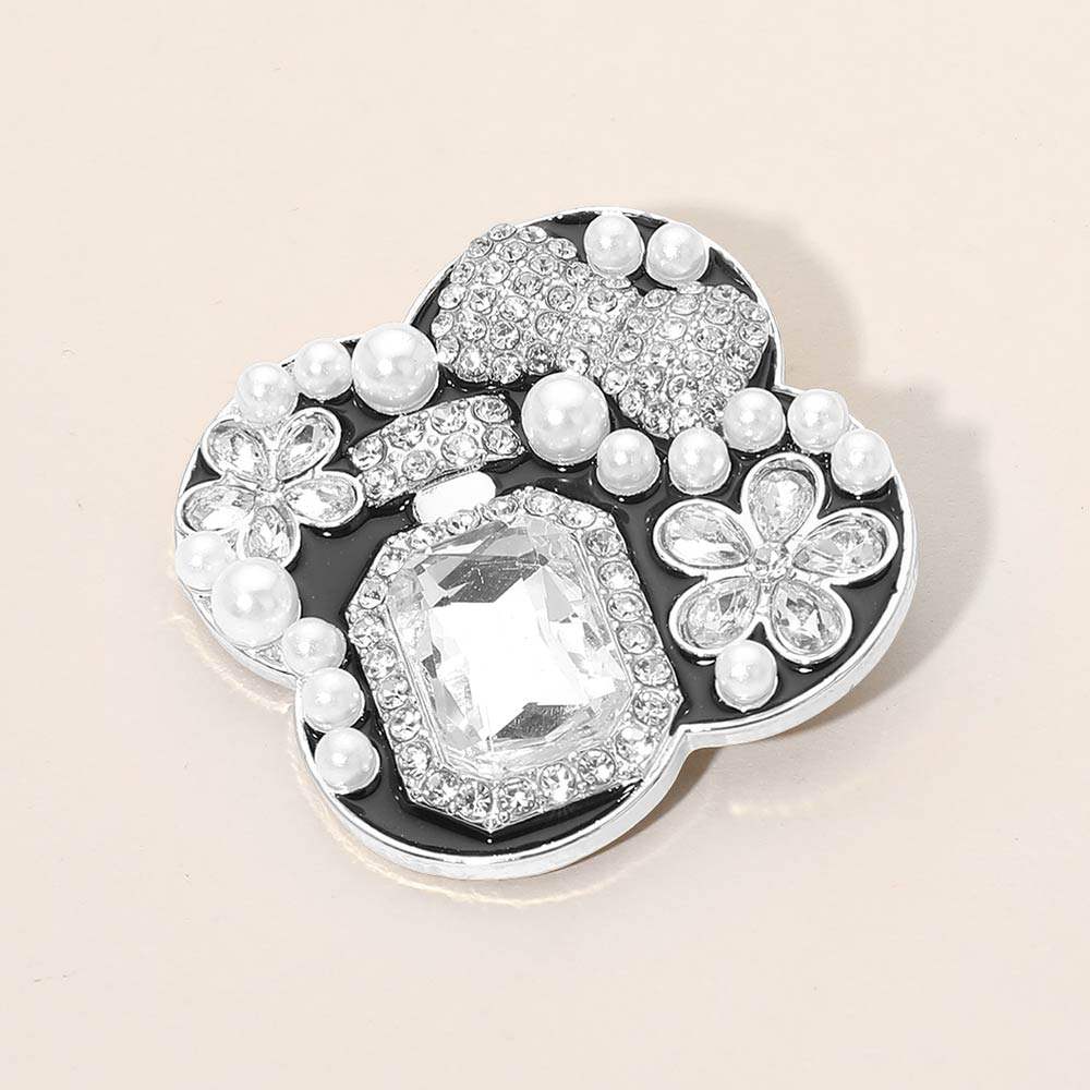Floral Pearl Bow Embellished Pin Brooch - Madeline Love - Flyclothing LLC