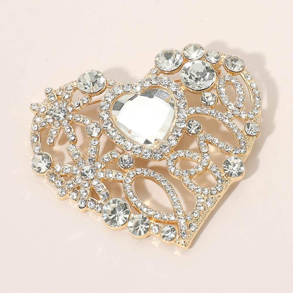 Rhinestone Embellished Heart Pin Brooch - Madeline Love - Flyclothing LLC