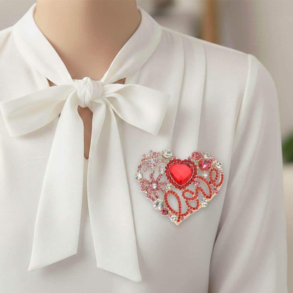 Rhinestone Embellished Heart Pin Brooch - Madeline Love - Flyclothing LLC