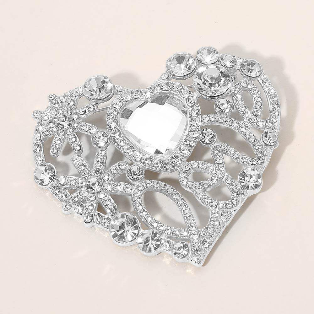 Rhinestone Embellished Heart Pin Brooch - Madeline Love - Flyclothing LLC