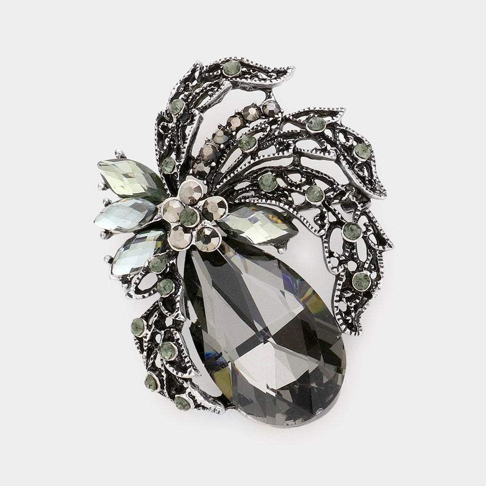 Teardrop Stone Accented Leaf Pin Brooch - Madeline Love - Flyclothing LLC