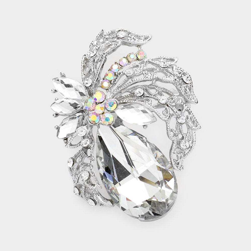 Teardrop Stone Accented Leaf Pin Brooch - Madeline Love - Flyclothing LLC
