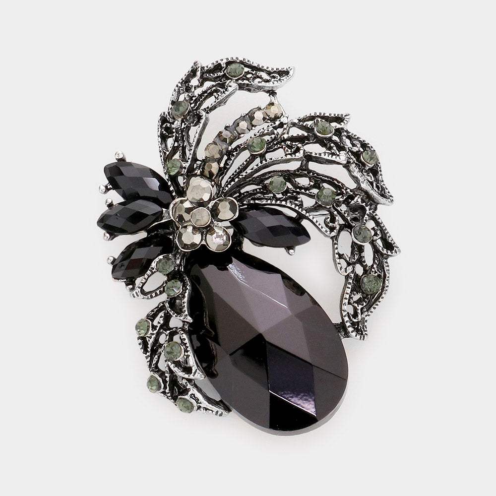 Teardrop Stone Accented Leaf Pin Brooch - Madeline Love - Flyclothing LLC