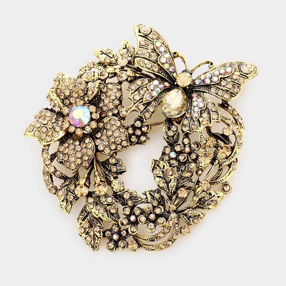 Rhinestone Butterfly Flower Leaf Pin Brooch / Pendant - Madeline Love - Flyclothing LLC