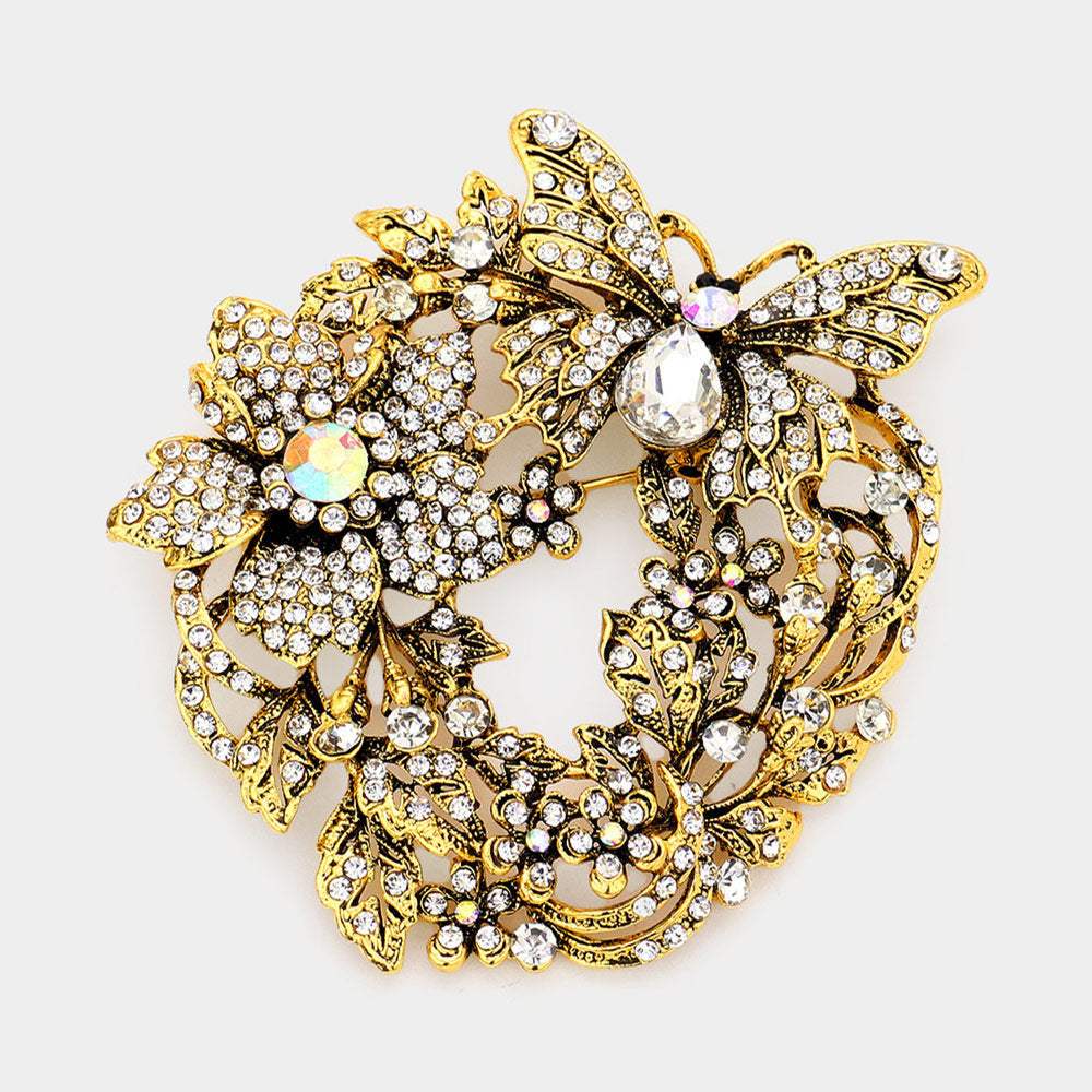 Rhinestone Butterfly Flower Leaf Pin Brooch / Pendant - Madeline Love - Flyclothing LLC