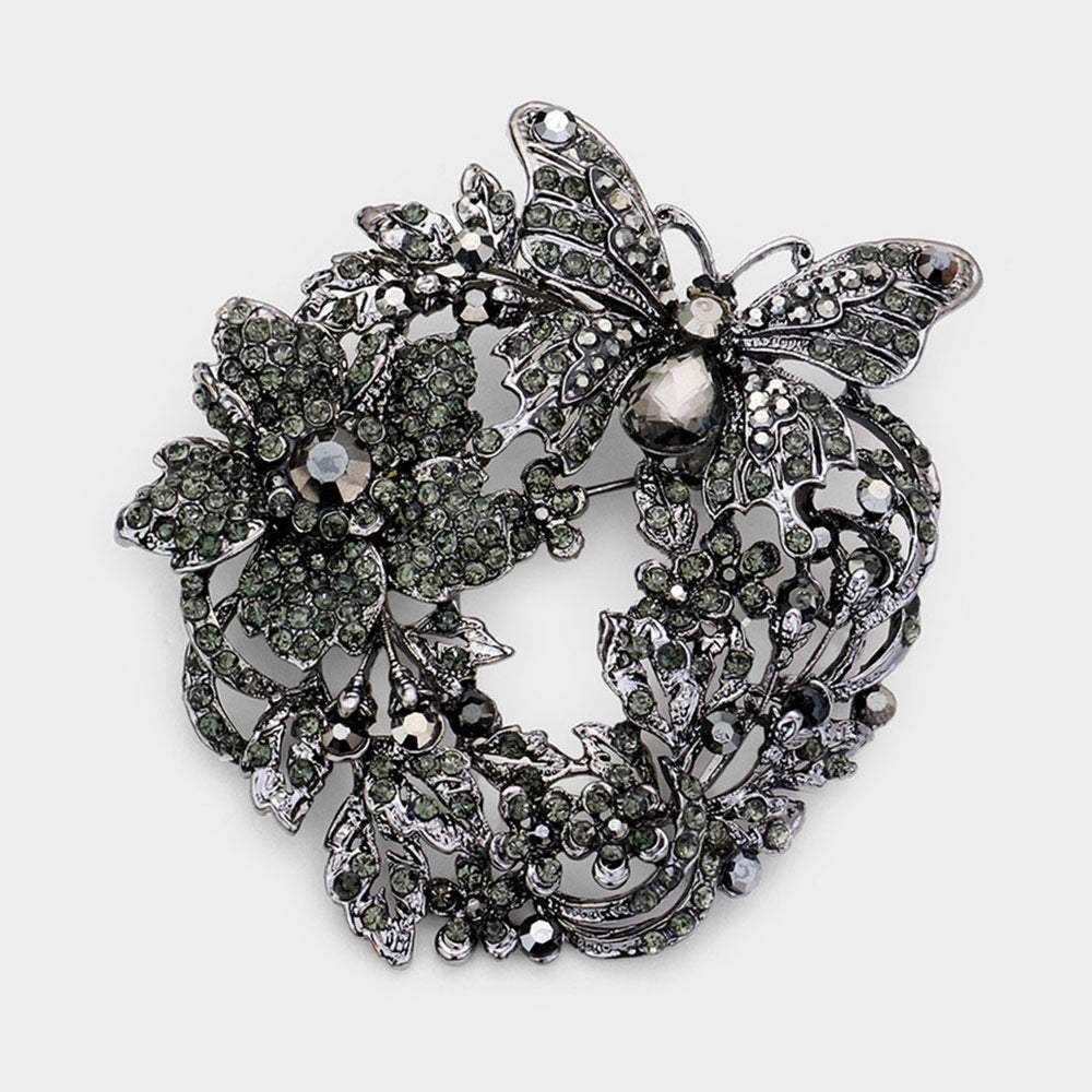Rhinestone Butterfly Flower Leaf Pin Brooch / Pendant - Madeline Love - Flyclothing LLC