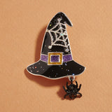 Halloween Witch Hat Spider Dangle Pin Brooch