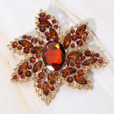 Oval Stone Center Rhinestone Studded Floral Statement Pin Brooch - Madeline Love - Flyclothing LLC
