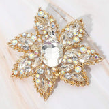 Oval Stone Center Rhinestone Studded Floral Statement Pin Brooch - Madeline Love - Flyclothing LLC