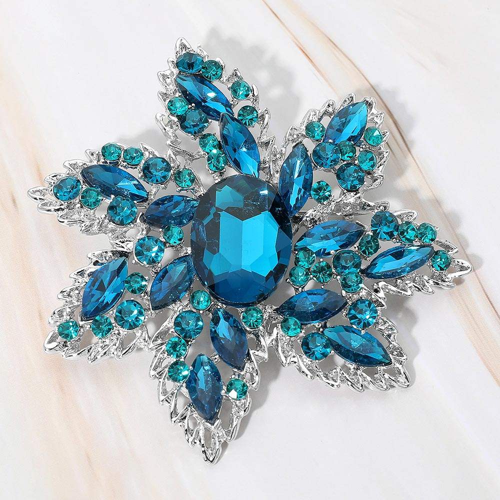 Oval Stone Center Rhinestone Studded Floral Statement Pin Brooch - Madeline Love - Flyclothing LLC