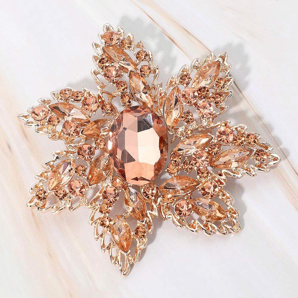 Oval Stone Center Rhinestone Studded Floral Statement Pin Brooch - Madeline Love - Flyclothing LLC