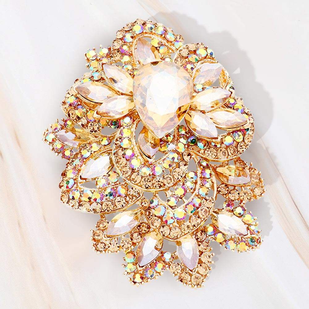 Crystal Pave Leaf Cluster Pin Brooch - Madeline Love - Flyclothing LLC