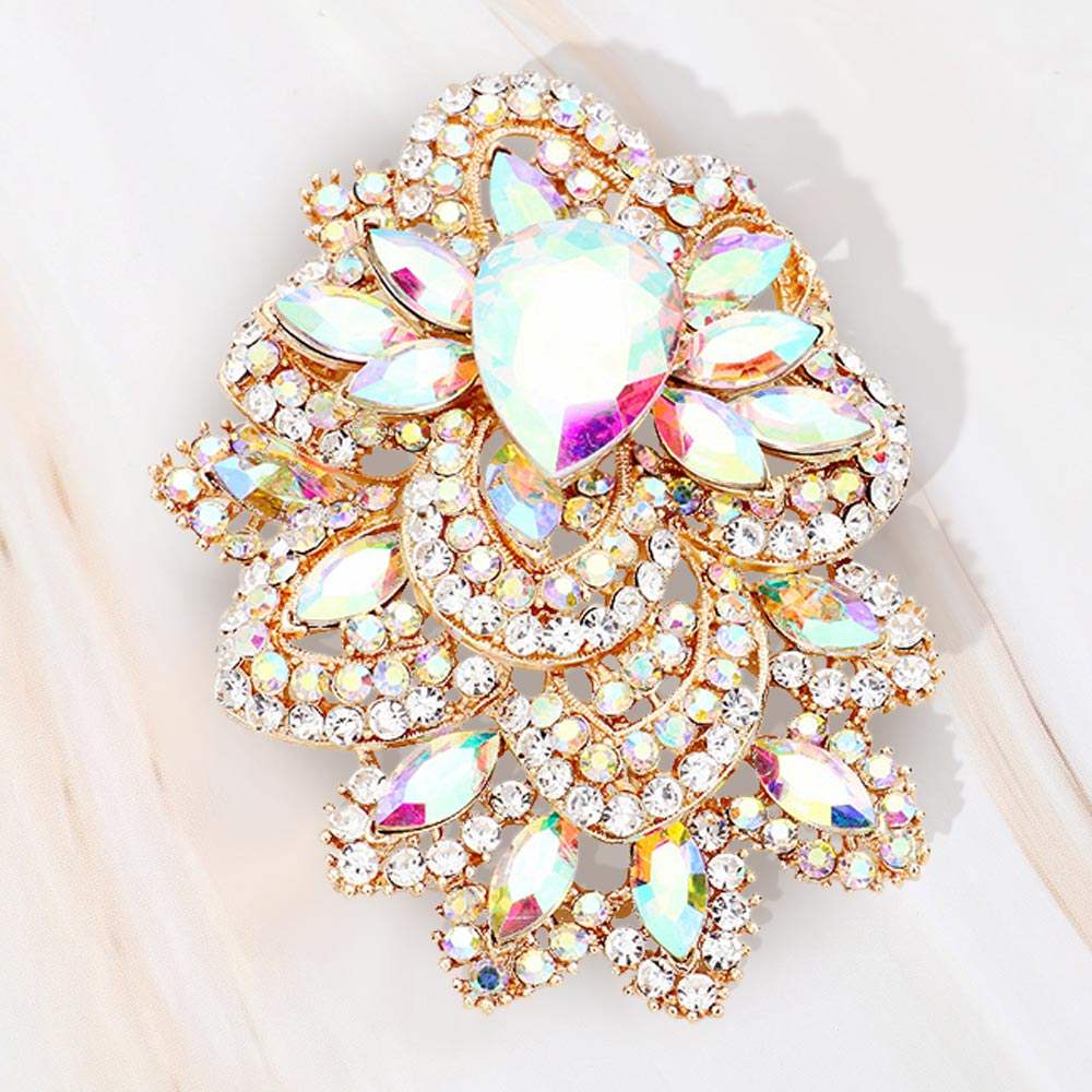 Crystal Pave Leaf Cluster Pin Brooch - Madeline Love - Flyclothing LLC