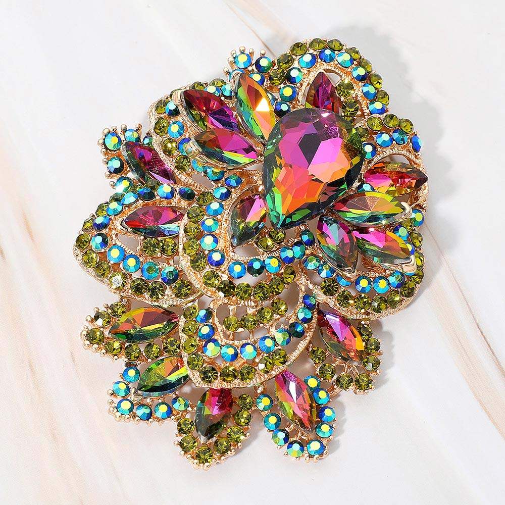 Crystal Pave Leaf Cluster Pin Brooch - Madeline Love - Flyclothing LLC