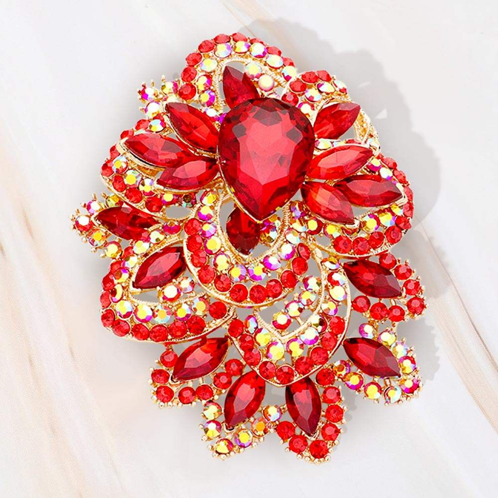 Crystal Pave Leaf Cluster Pin Brooch - Madeline Love - Flyclothing LLC