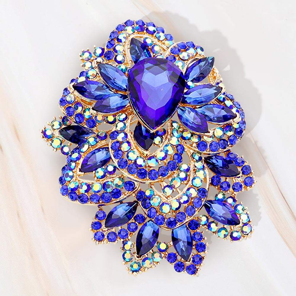 Crystal Pave Leaf Cluster Pin Brooch - Madeline Love - Flyclothing LLC