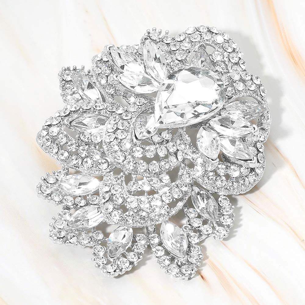 Crystal Pave Leaf Cluster Pin Brooch - Madeline Love - Flyclothing LLC