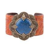 Ornate Blue Lapis Golden Leather Cuff Bracelet - Barse Jewelry - Flyclothing LLC