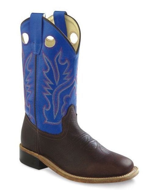 Old West Thunder Oil Rust foot Blue shaft Youth's Broad Square Toe Boots - Old West
