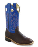 Old West Thunder Oil Rust foot Blue shaft Youth's Broad Square Toe Boots - Old West