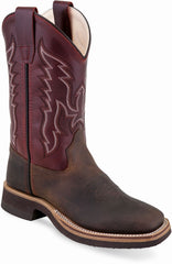 Old West Brown Foot Red Shaft Youth's Broad Square Toe Boots - Old West