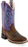 Old West Brown Foot Purple Shaft Children's Broad Square Toe Boots - Old West