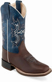 Old West Brown Foot Wipe Out Blue Shaft Youth's Broad Square Toe Boots - Old West